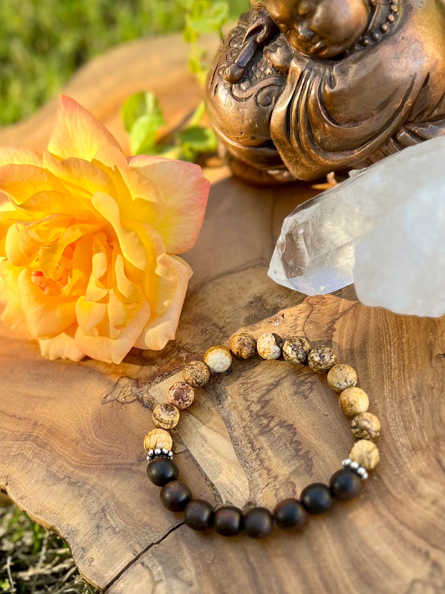 Picture Jasper and Ebony Wood Bracelet