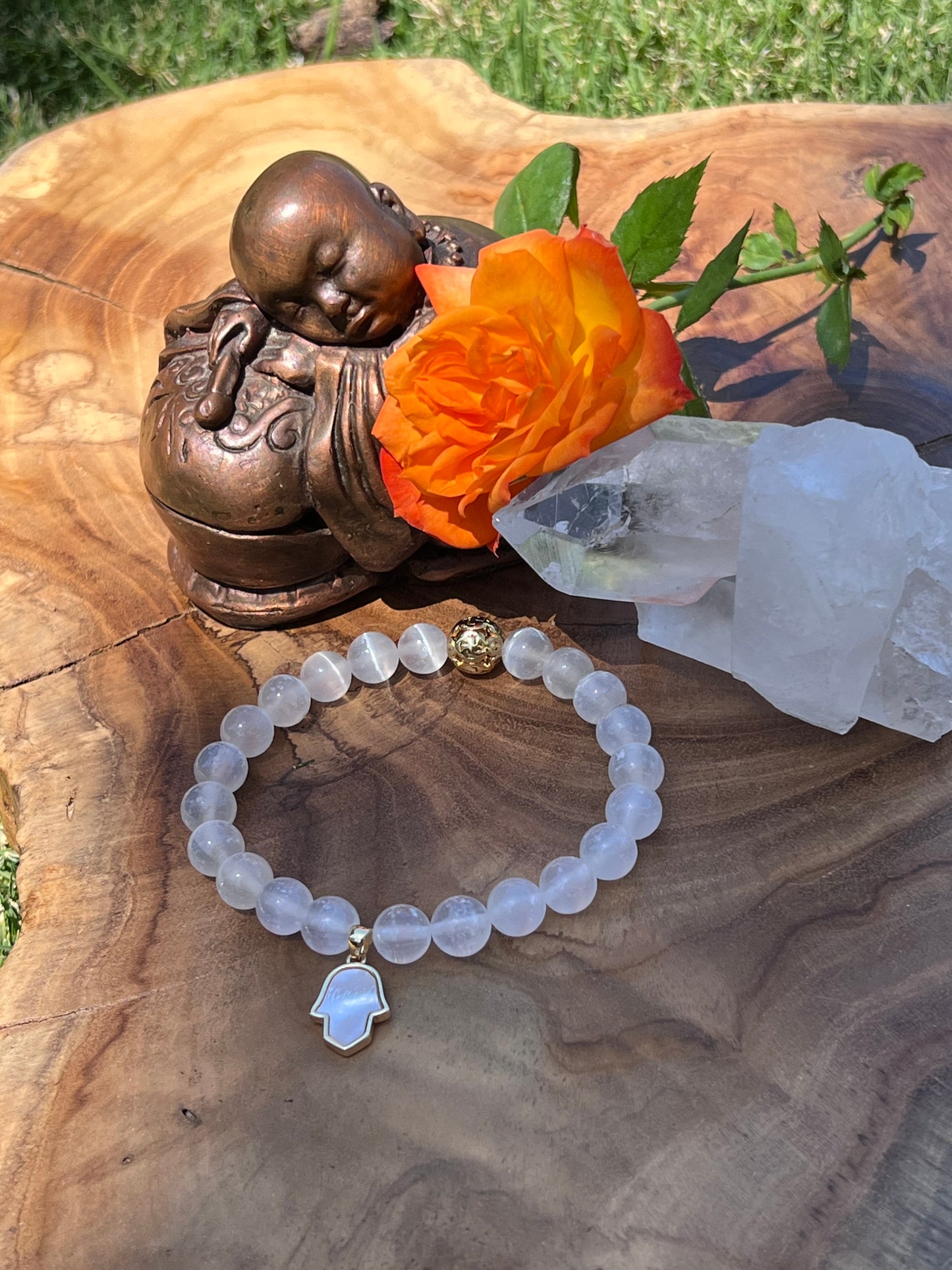 Selenite Hamsa Hand cleansing and protective bracelet