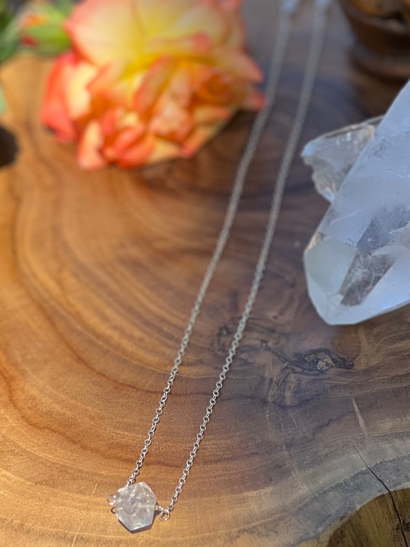 Herkimer diamond necklace on Sterling silver with moonstone