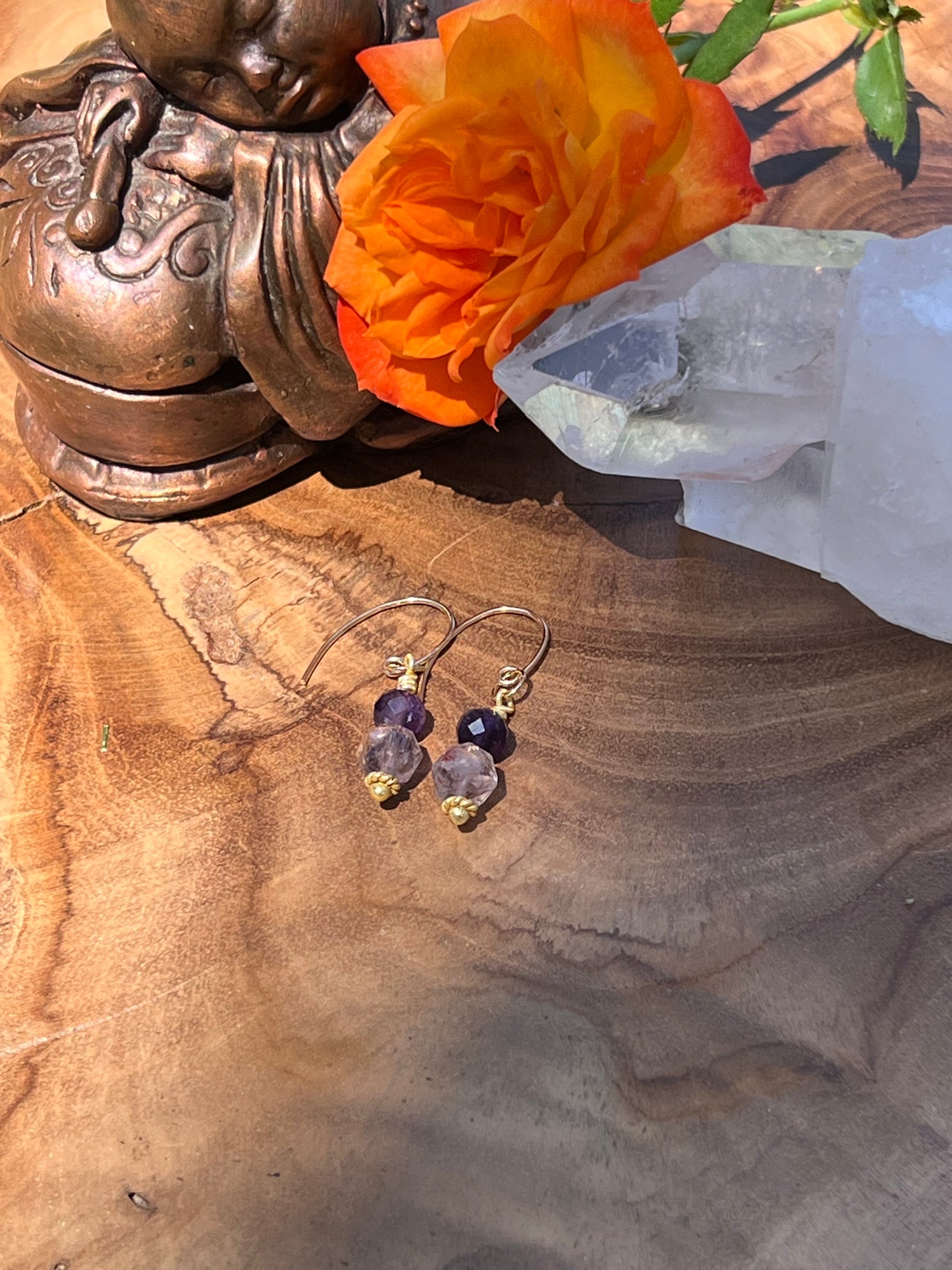 Amethyst and Cacoxenite Earrings