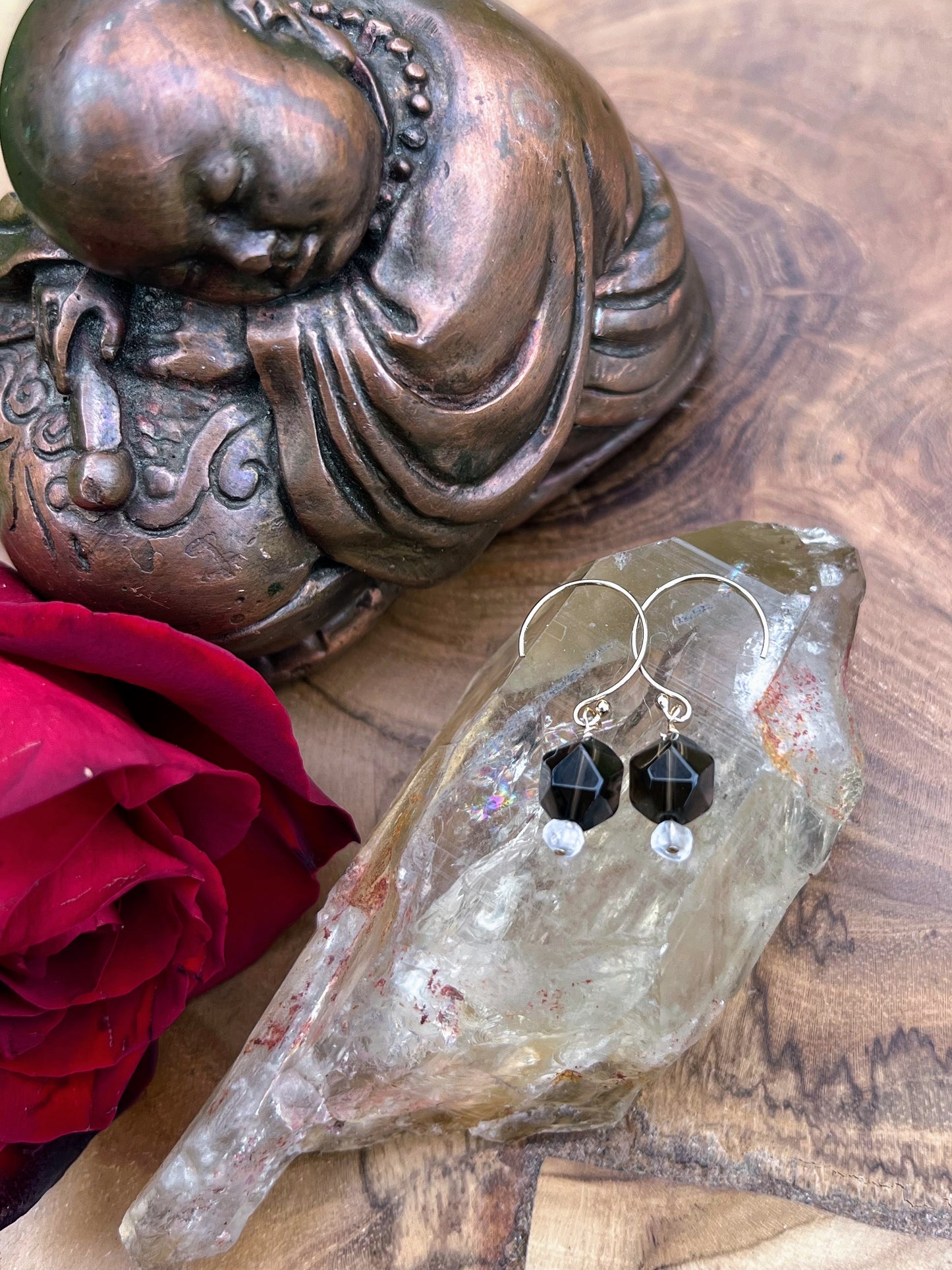 Smokey Quartz & Clear Quartz gold filled Earrings