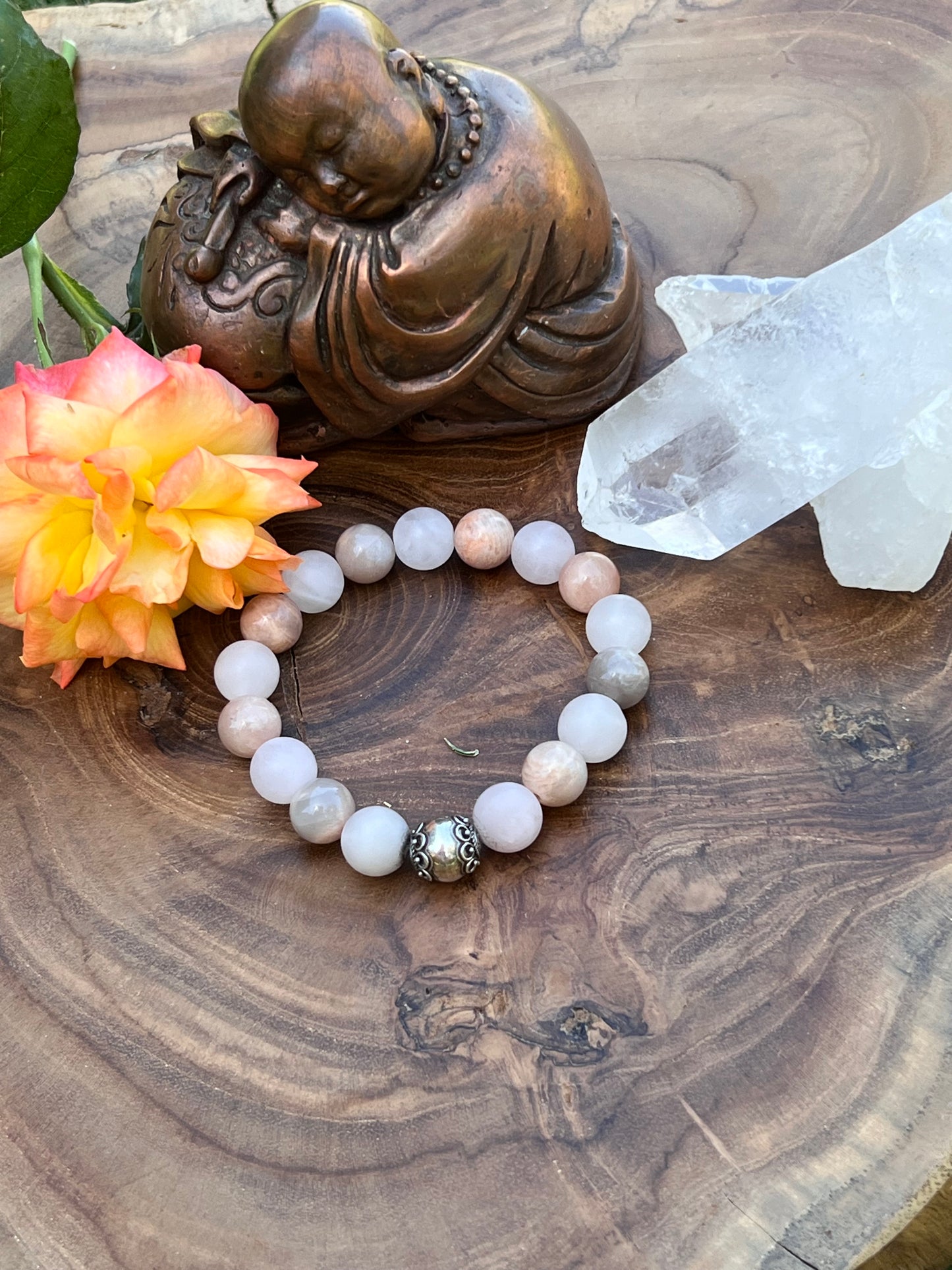 Matte Rose Quartz and Peach Moonstone Bracelet for creating self-love