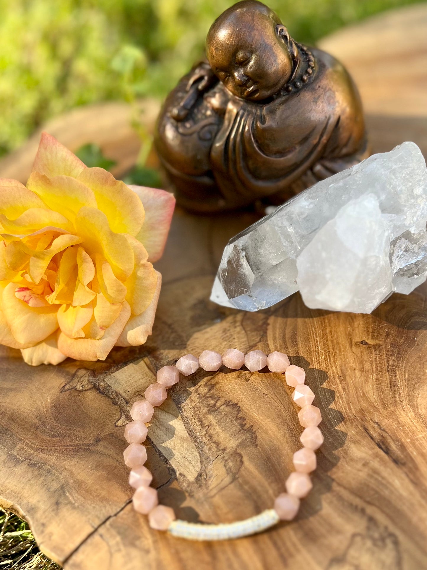 Peach Moonstone Star cut Bracelet with pave CZ Cuff