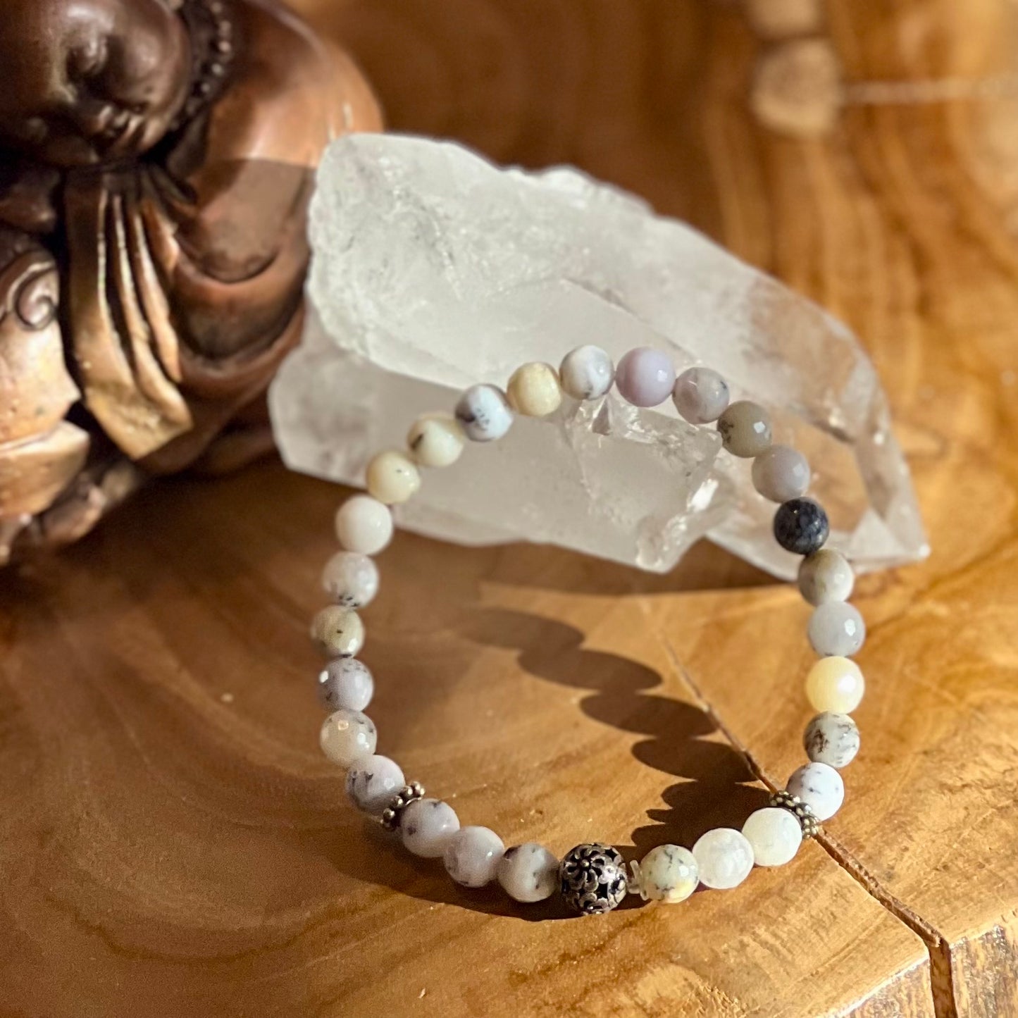 White Opal Bracelet with a sterling silver accent bead