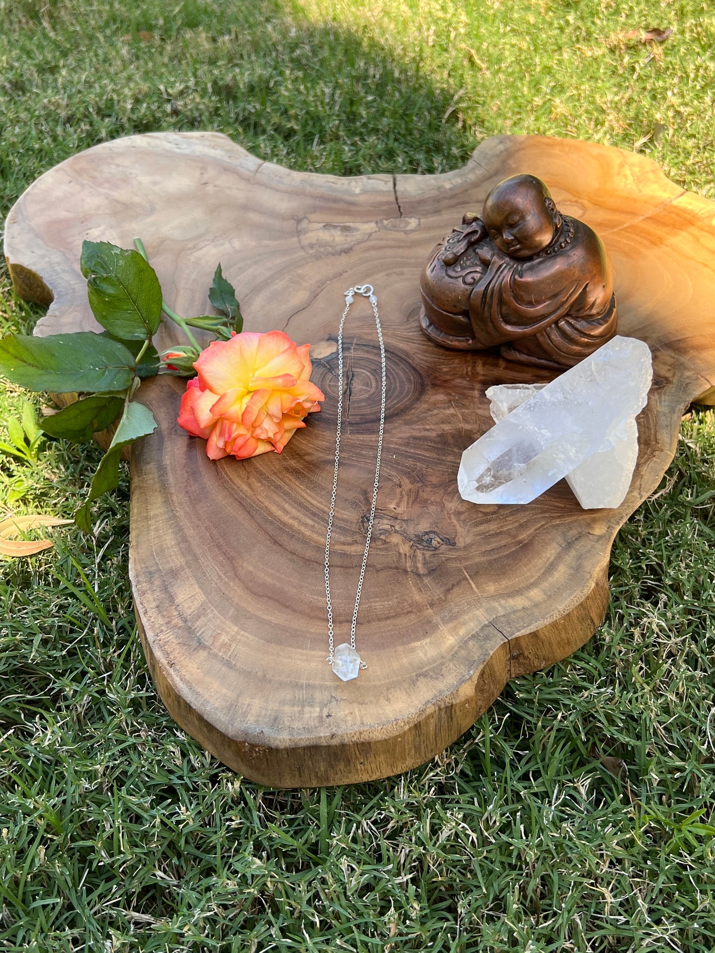 Herkimer diamond necklace on Sterling silver with moonstone