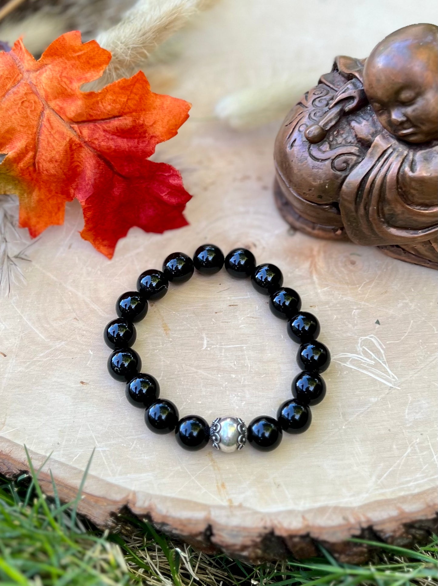 Black Obsidian Bracelet with a Sterling Silver Accent bead