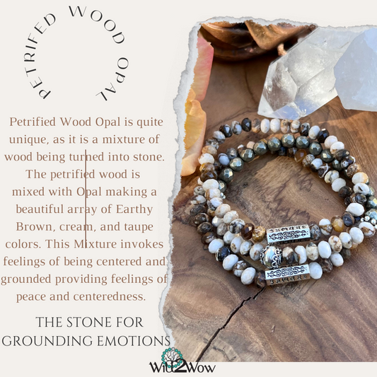 Natural Petrified Wooden Opal Mantra Bracelet