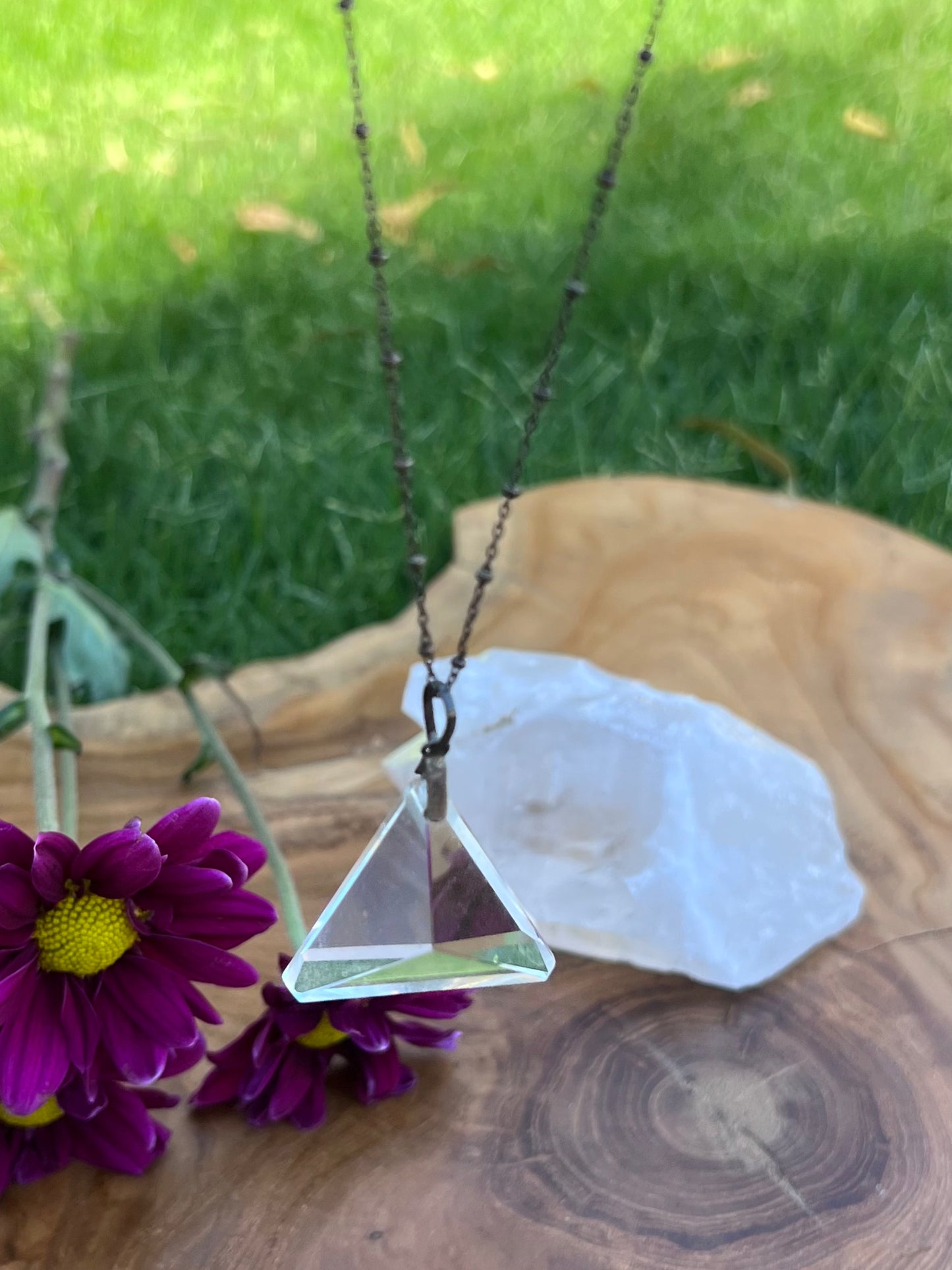 Clear Quartz Triangle Necklace