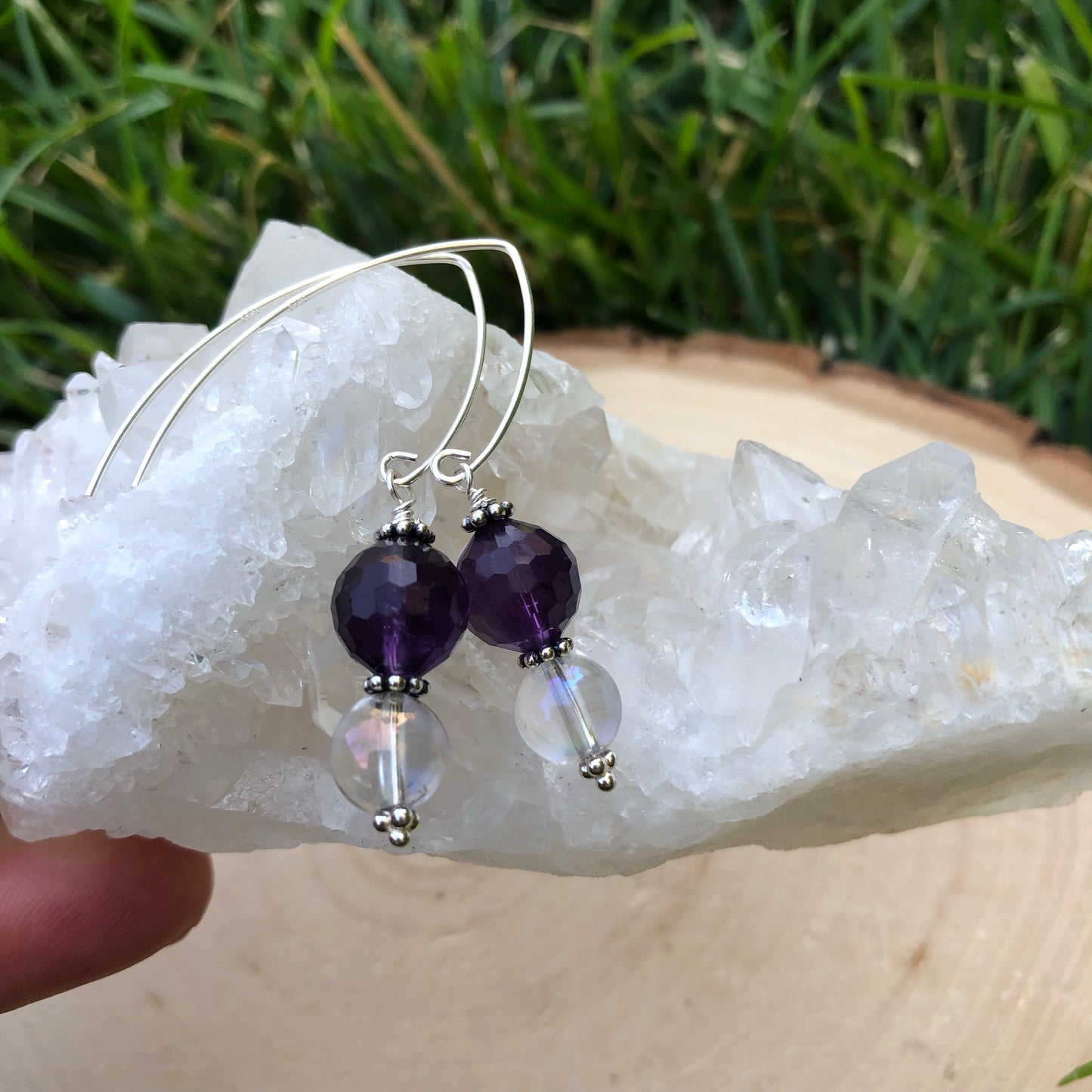 Amethyst and Angel Aqua Aura Earrings