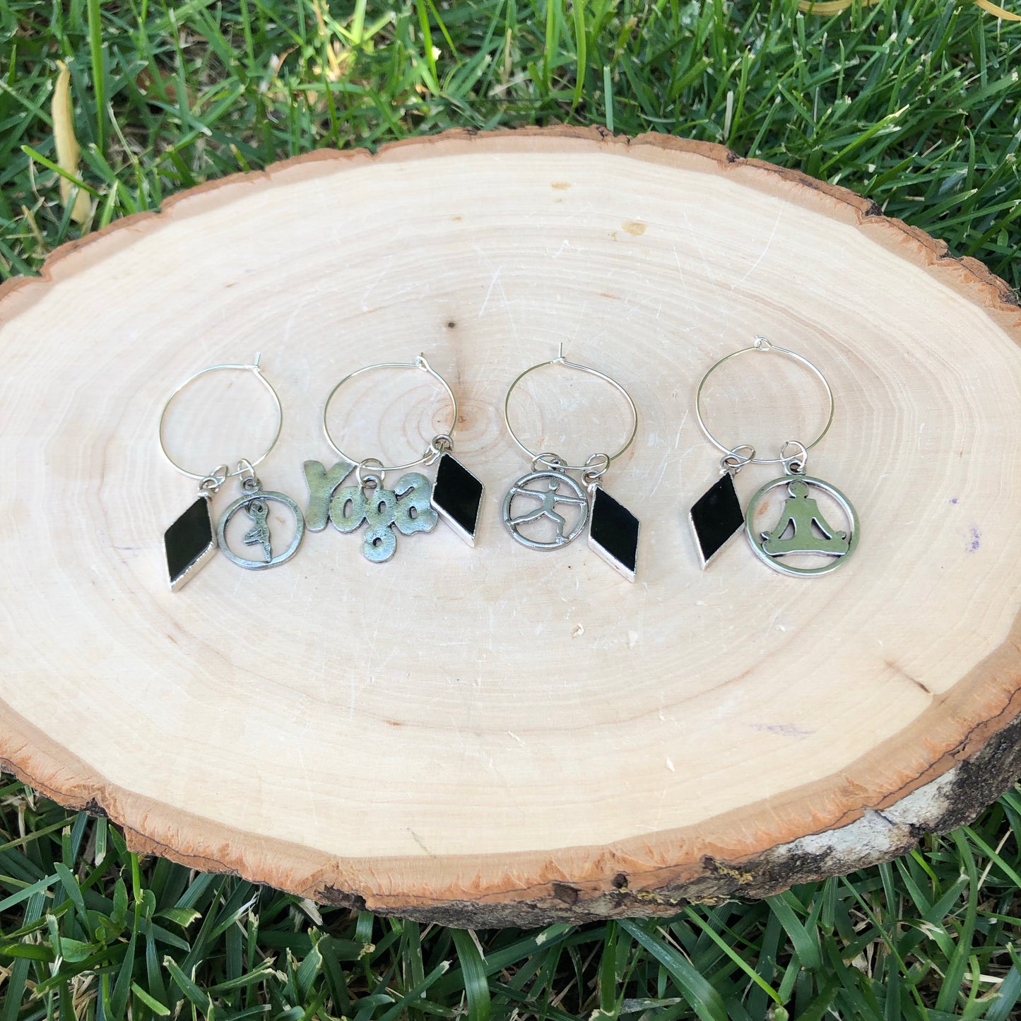 Yoga Black Agate Wine Charms