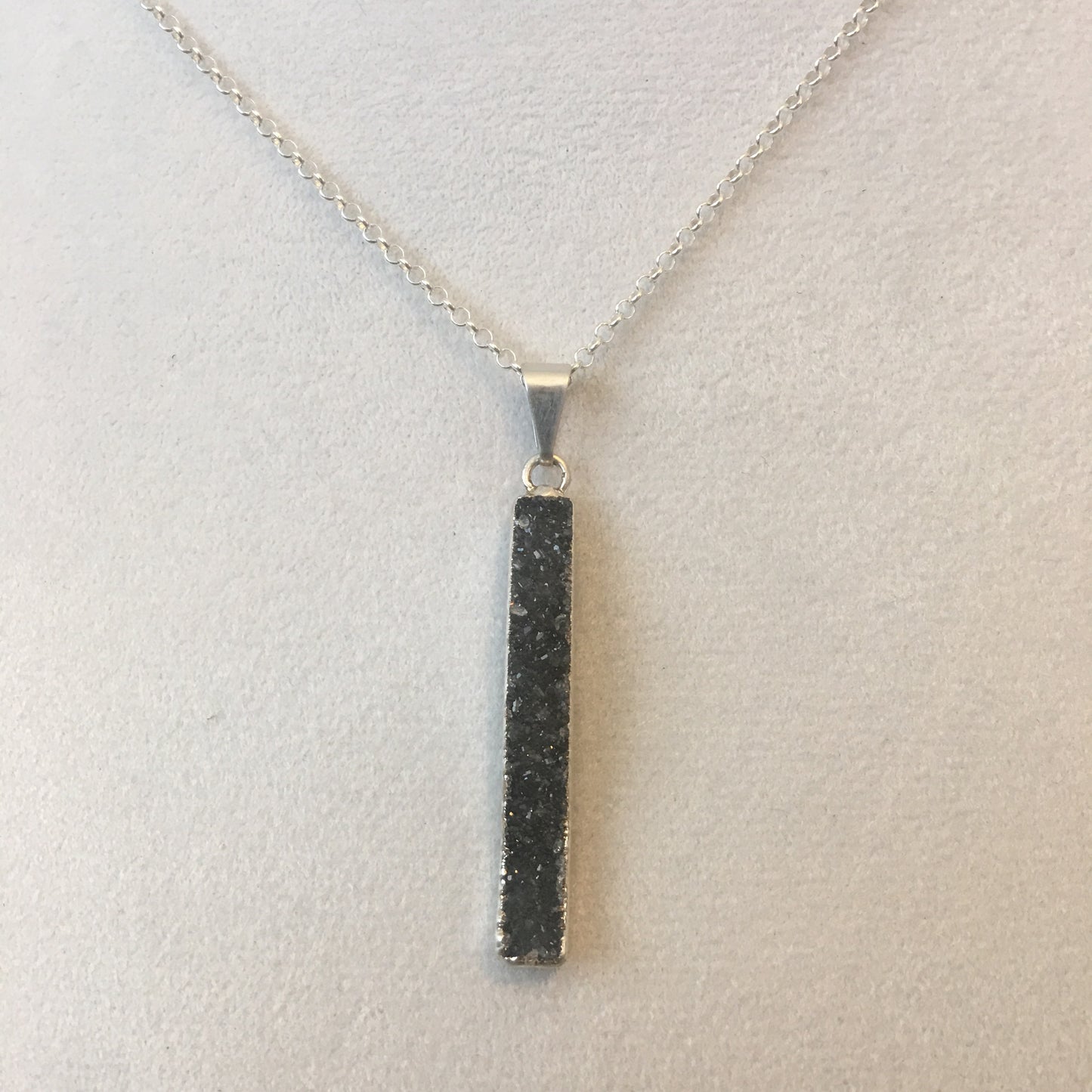 17" Agate Druzy Bar Crystal Healing Necklace on .925 Sterling Silver Chain