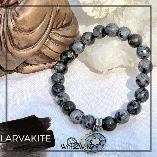 Larvakite Moon and Stars Bracelet