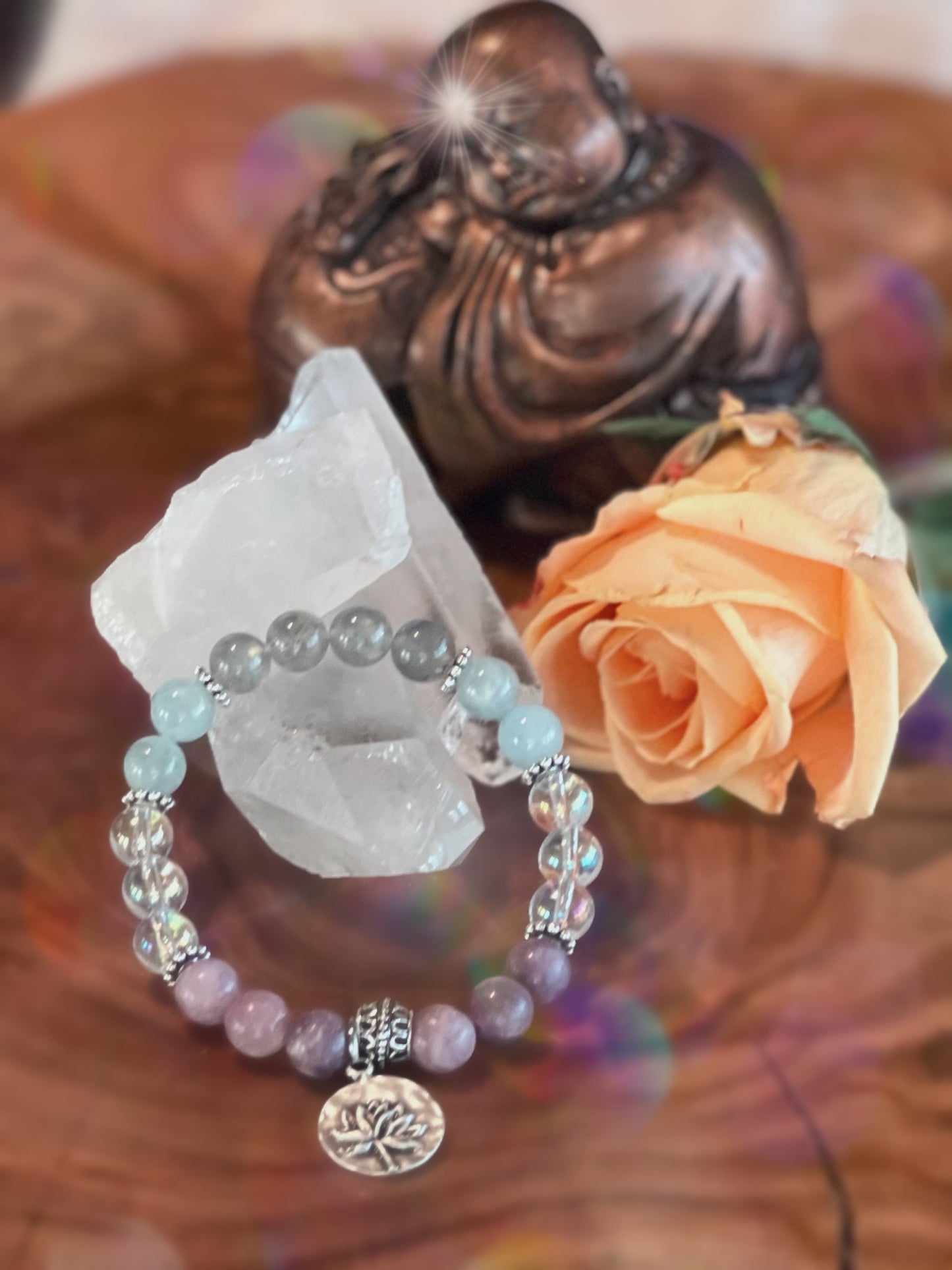 Labradorite, Angel Aura Quartz, Lepidolite, & Aquamarine Bracelet for Spiritual Communication