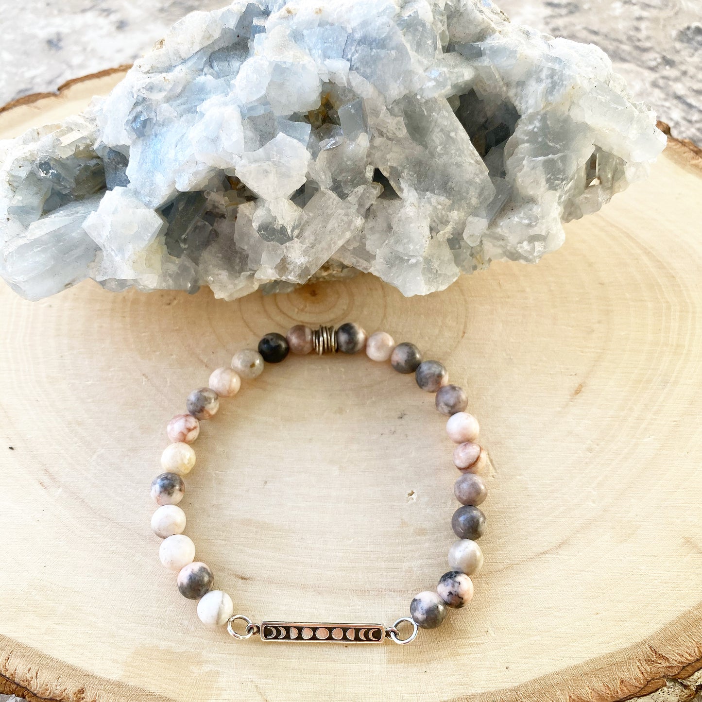 Pink Zebra Jasper Moon Phase Bracelet