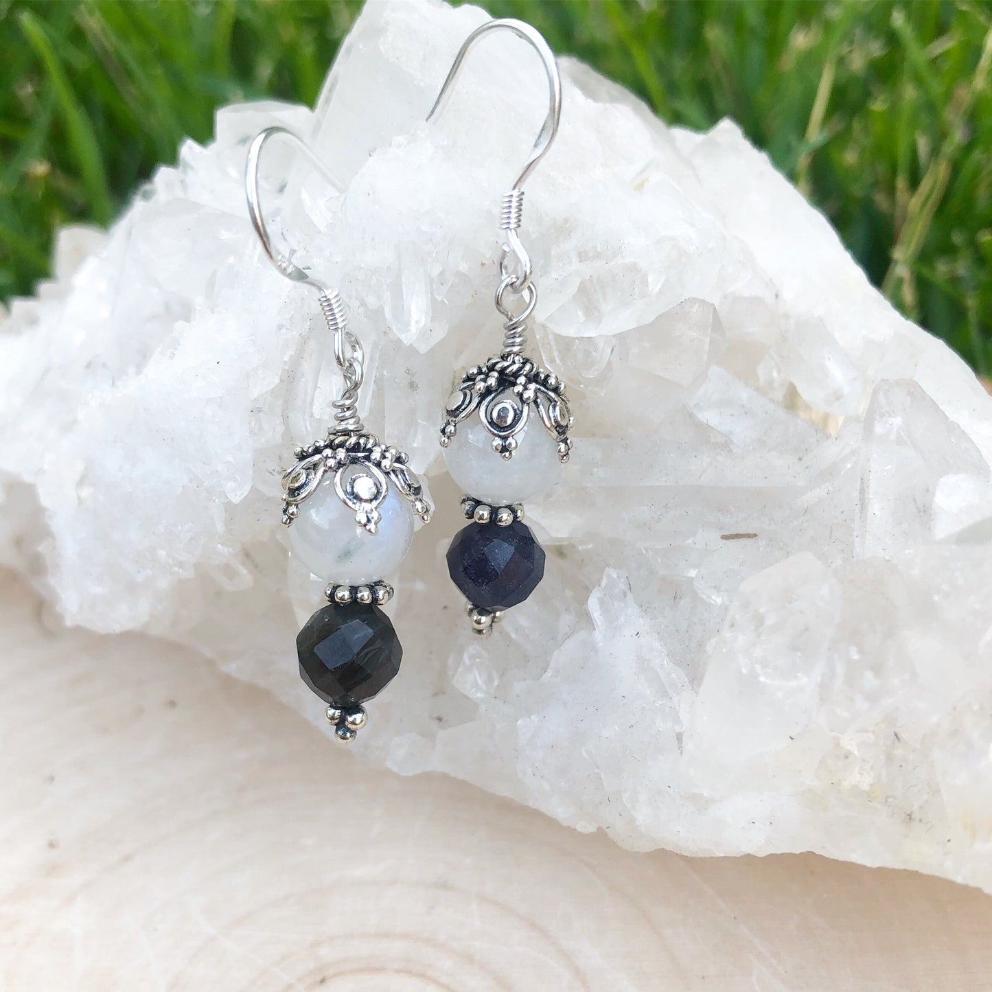 Rainbow Moonstone and Iolite Earrings