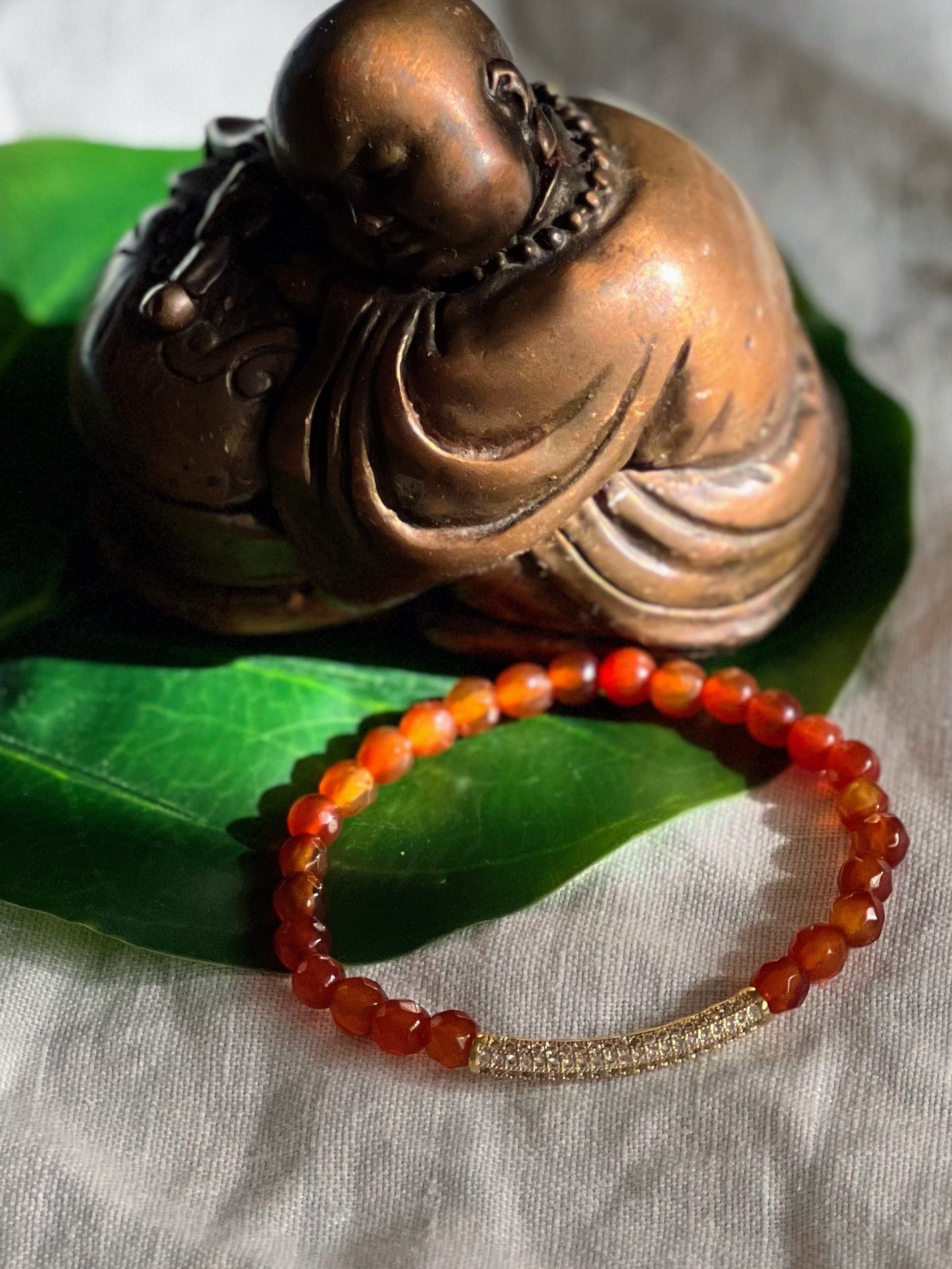 Carnelian Gold Rhinestone Cuff Bracelet