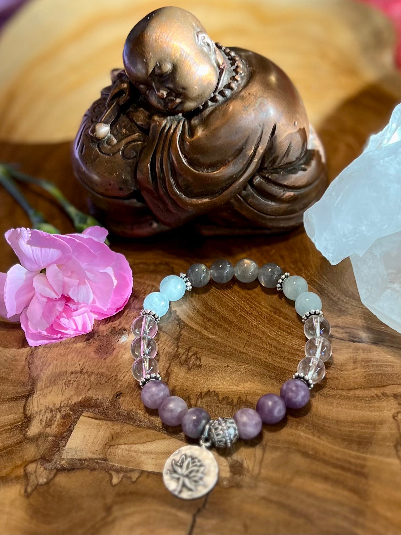 Labradorite, Angel Aura Quartz, Lepidolite, & Aquamarine Bracelet for Spiritual Communication