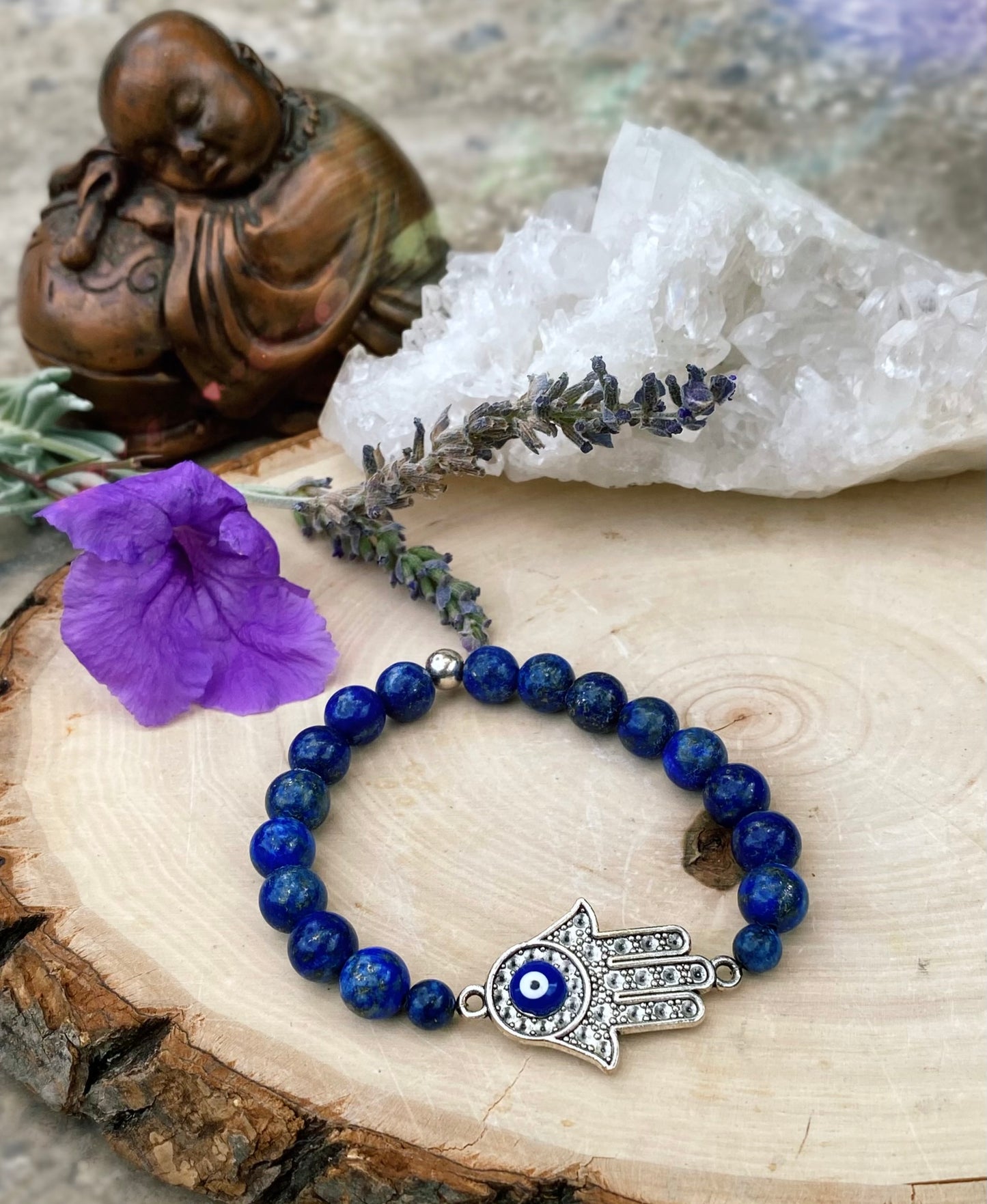Lapis Lazuli Silver Hamsa Hand Bracelet