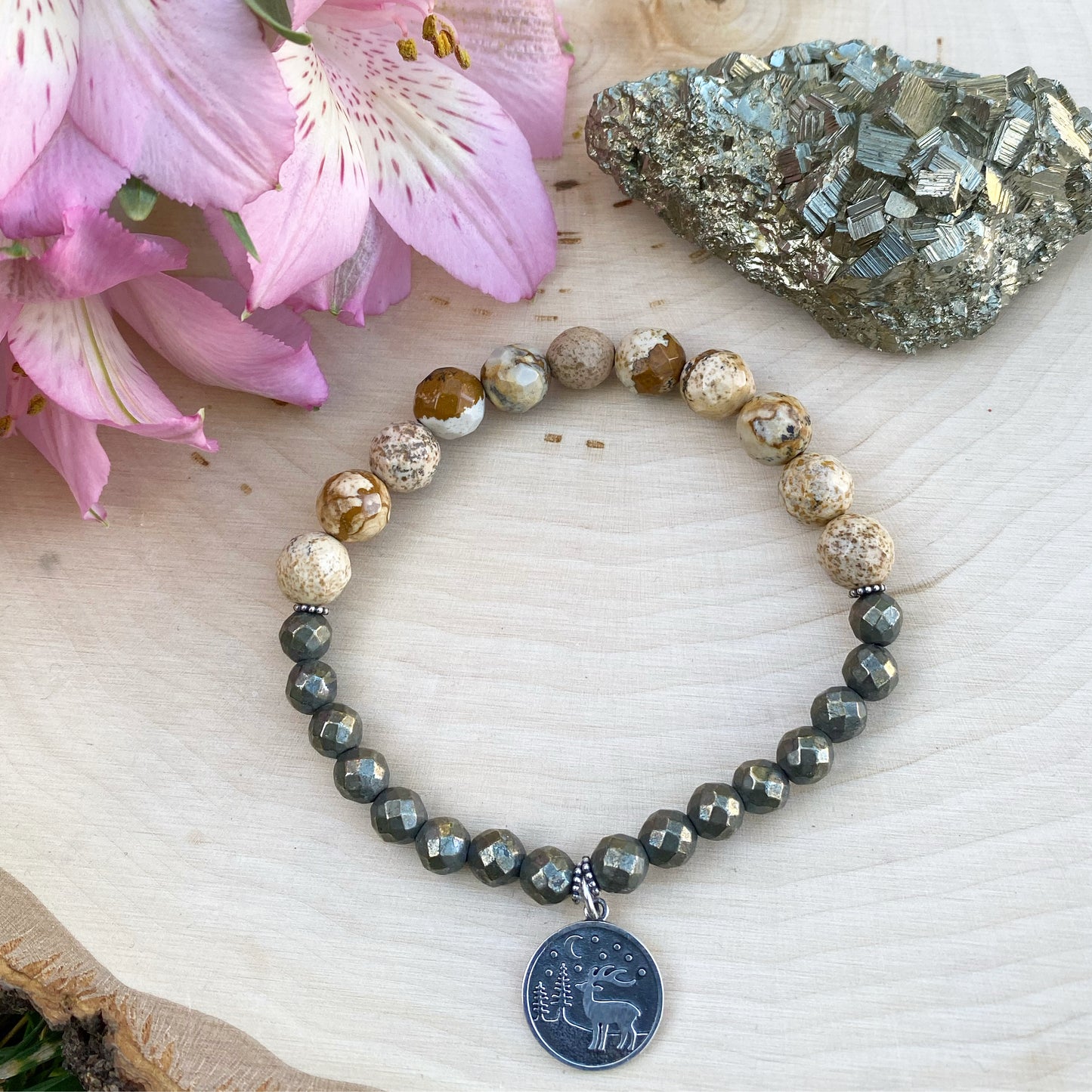 Picture Jasper and Pyrite with a Sterling Silver Charm