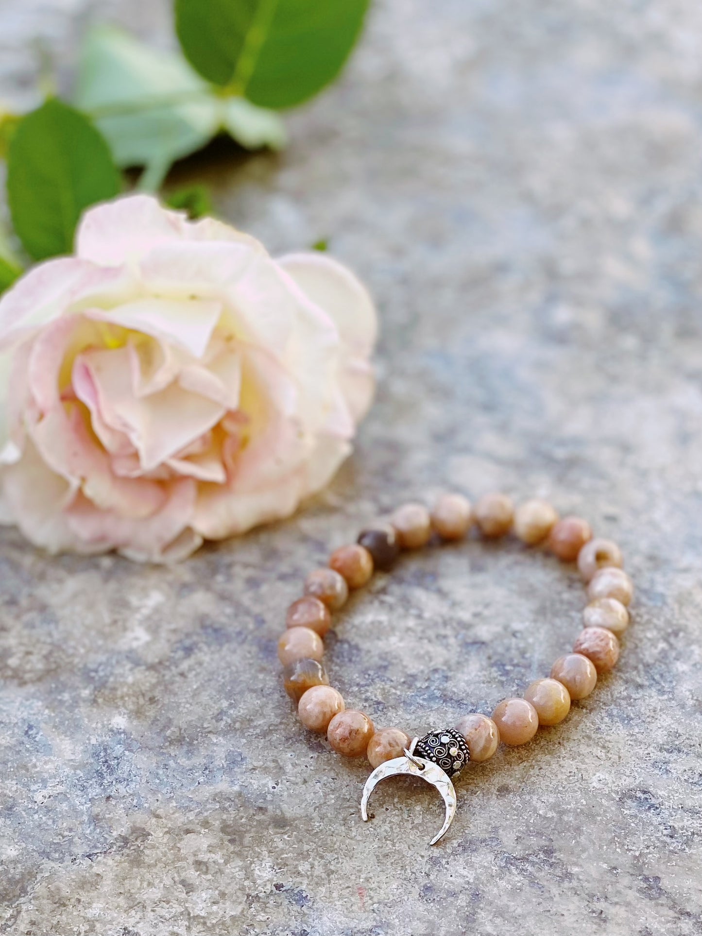 Peach Moonstone Crescent Moon Bracelet