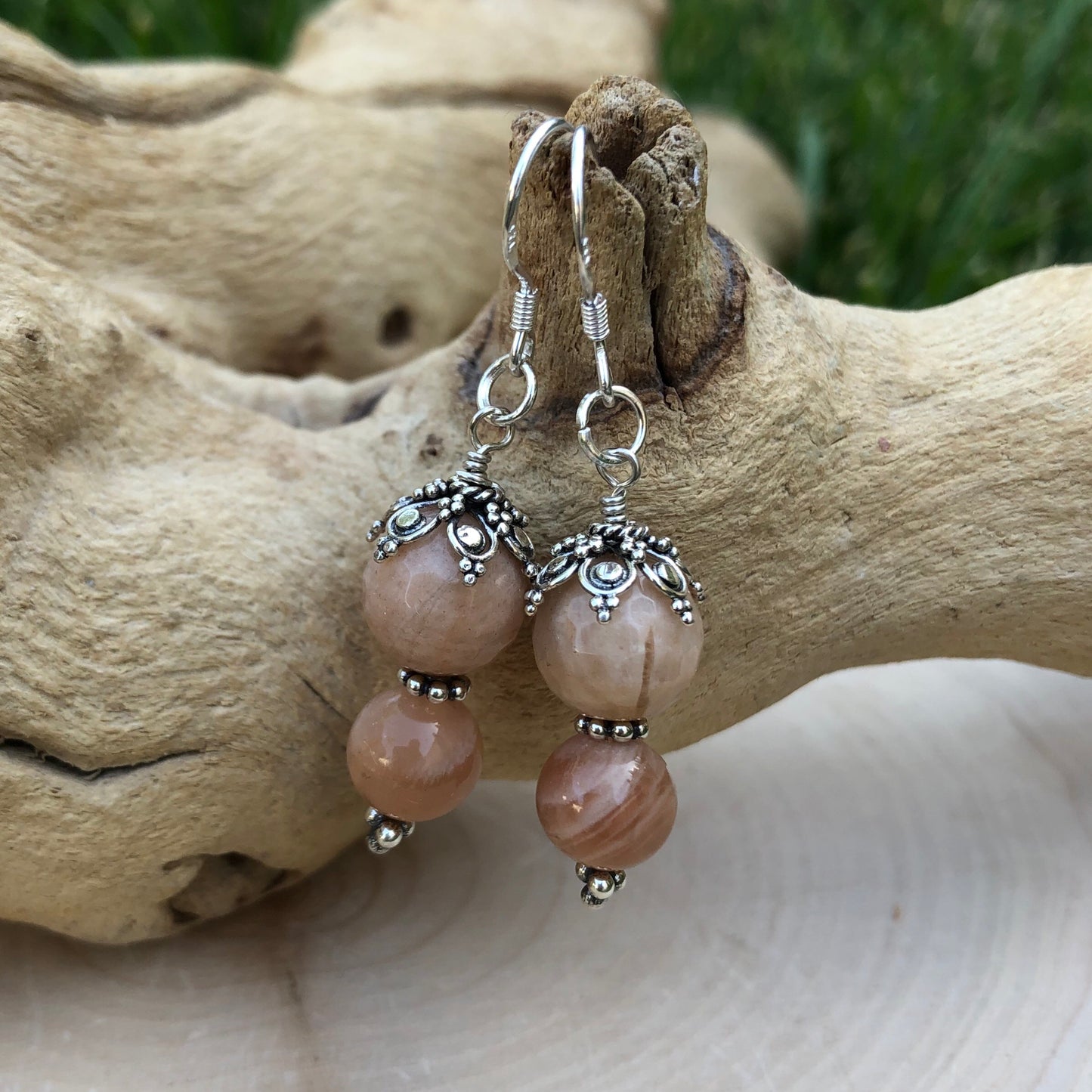 Peach Moonstone Sterling Silver Earrings