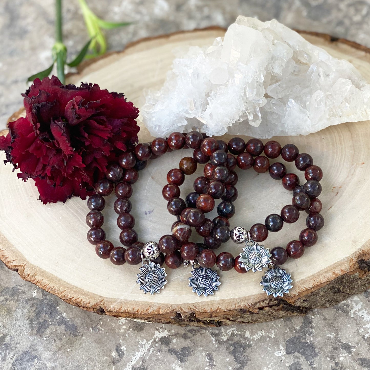 Red Jasper Sunflower Bracelet