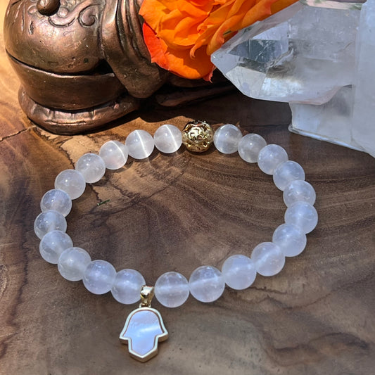 Selenite Hamsa Hand cleansing and protective bracelet