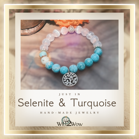 Selenite and Turquoise Tree of Life Bracelet