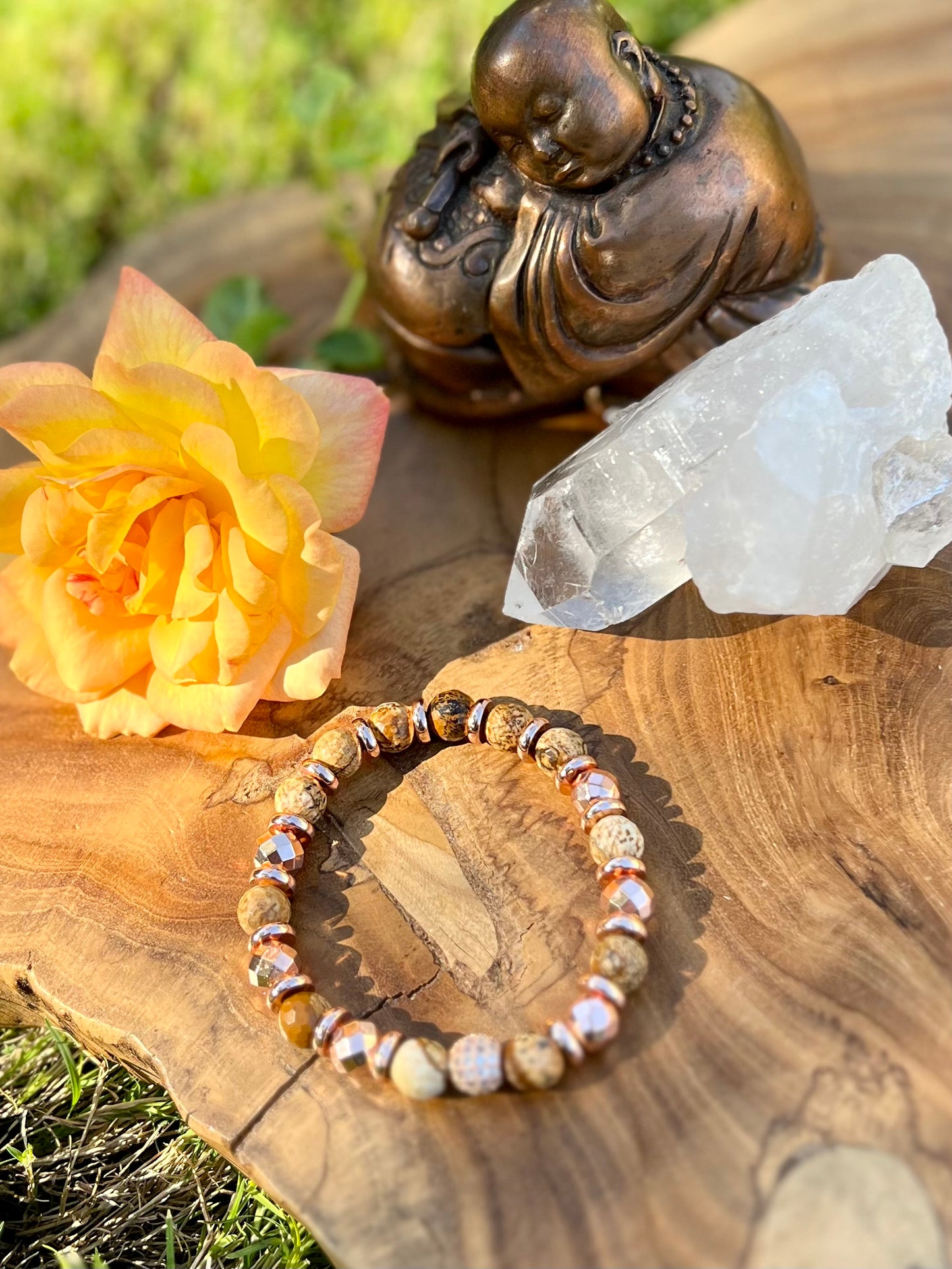 Picture Jasper and Rose gold-plated Hematite Bracelet
