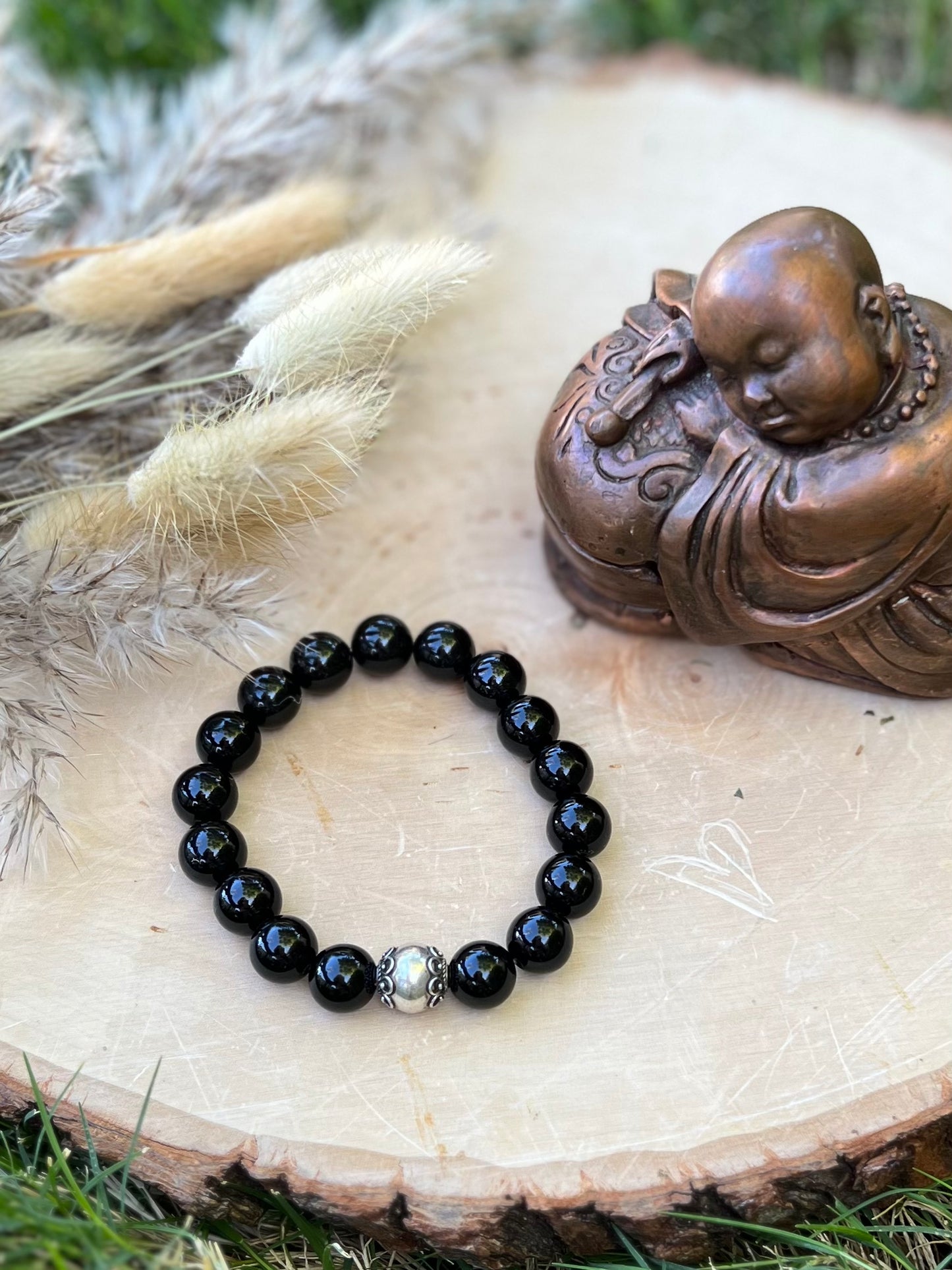 Black Obsidian Bracelet with a Sterling Silver Accent bead