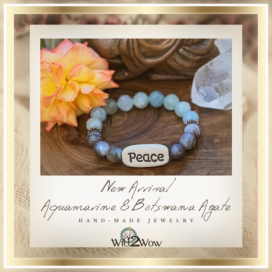 Aquamarine & Botswana Agate Peace ☮️ Bracelet