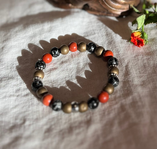 Jet with Pyrite, Red Jasper, and Golden Knights Bracelet