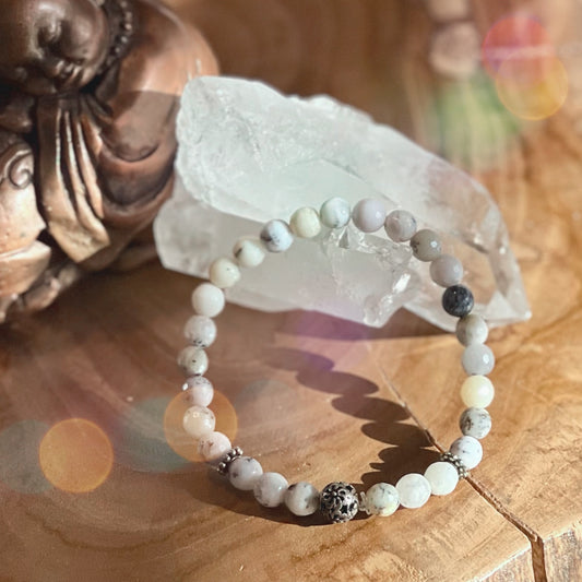 White Opal Bracelet with a sterling silver accent bead
