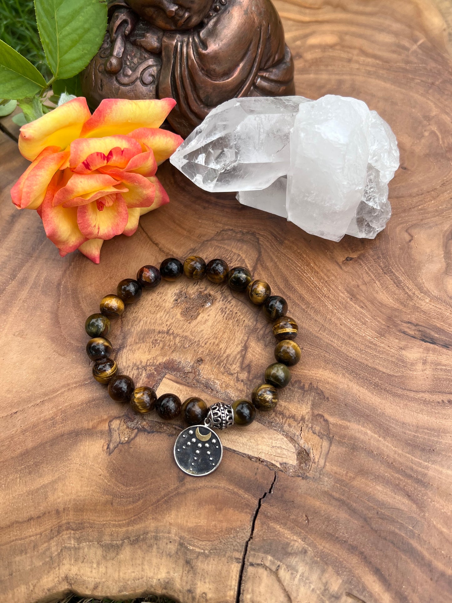 Tiger’s Eye Bracelet with a Crescent Moon charm