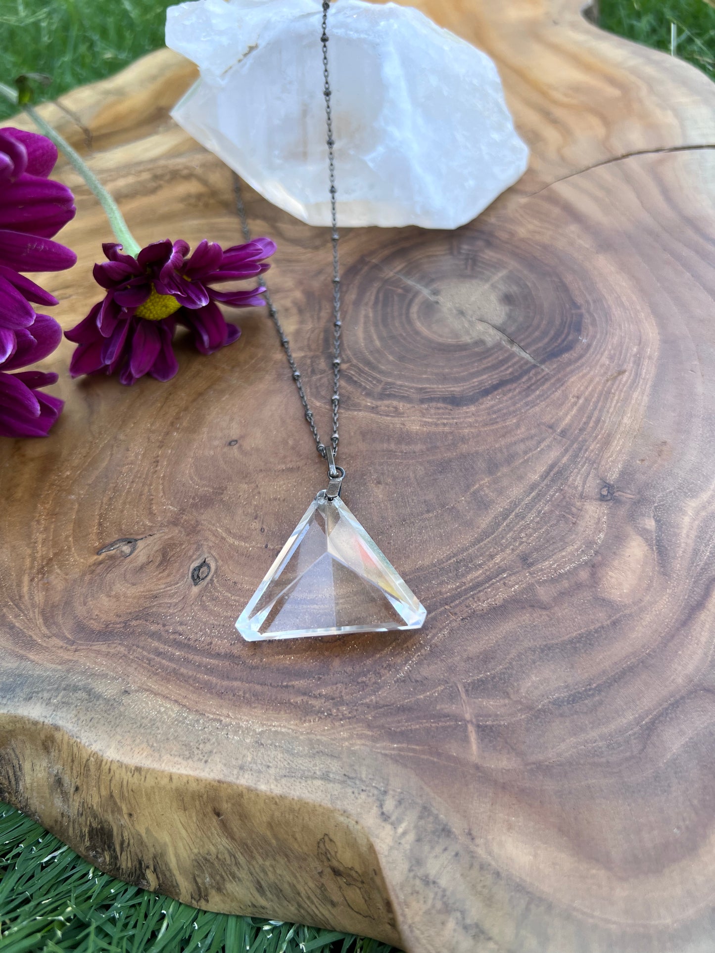 Clear Quartz Triangle Necklace