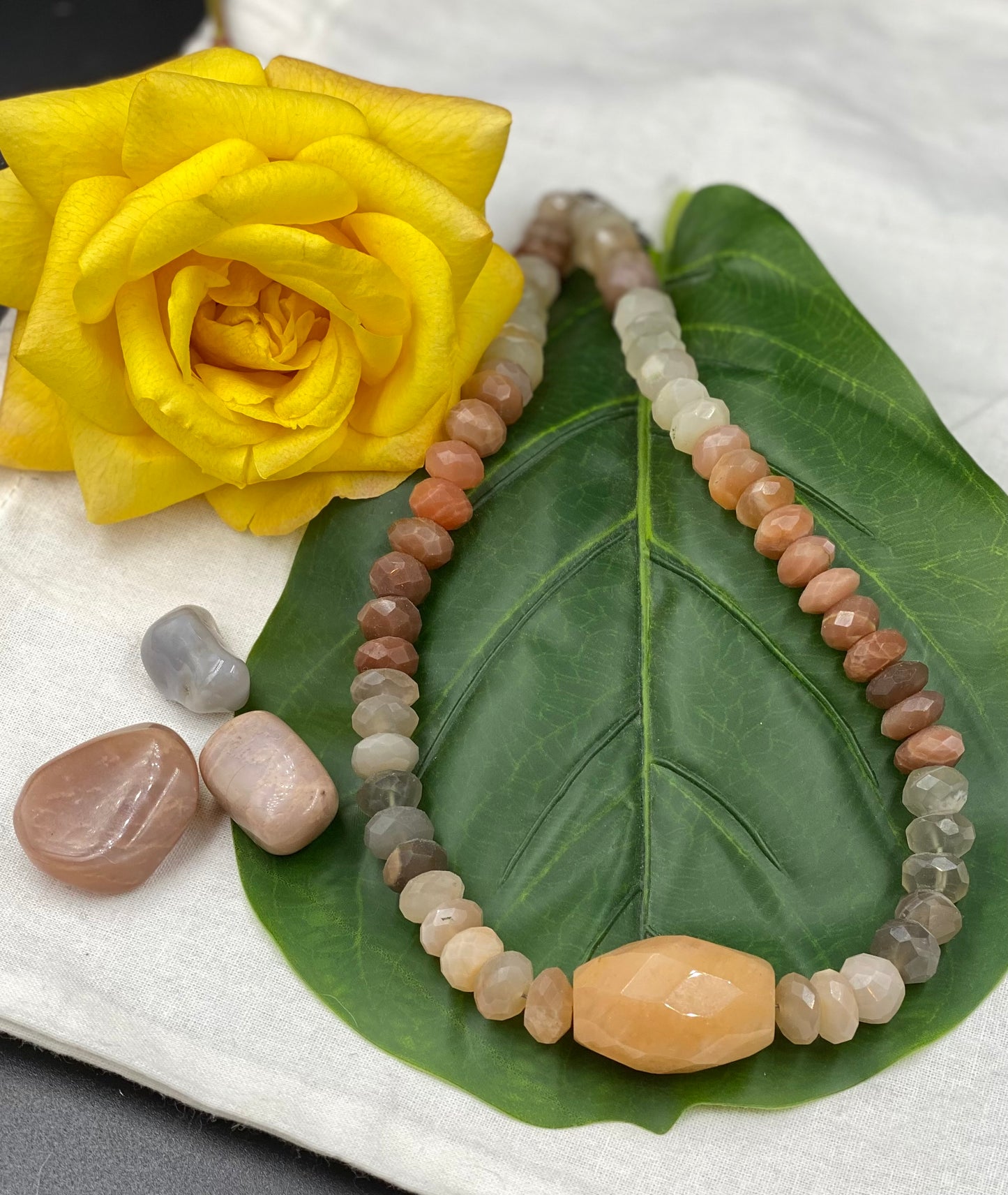 Moonstone and Calcite Crystal Healing Necklace
