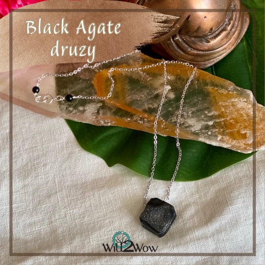 Black Agate Druzy Necklace