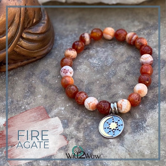 Fire Agate Moon and Star Bracelet