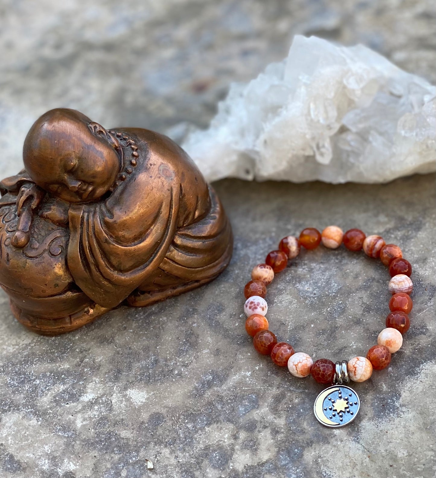 Fire Agate Moon and Star Bracelet
