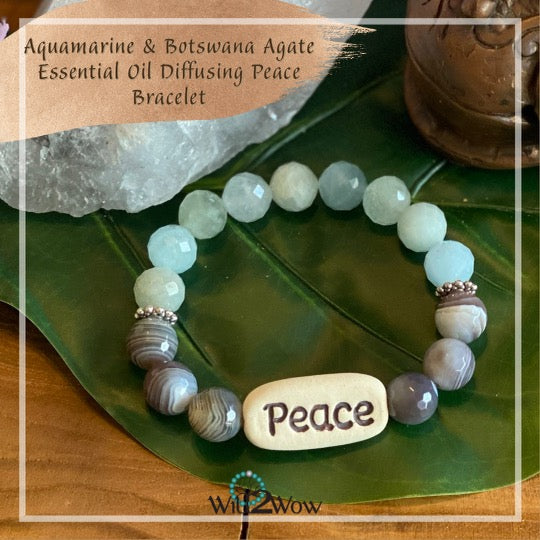 Aquamarine & Botswana Agate Peace ☮️ Bracelet