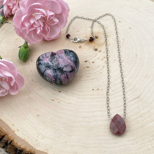 Rhodonite and Garnet Sterling Silver Necklace